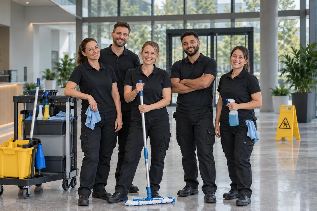 Reinigungsteam von KEM Gebäudereinigung in einem gepflegten Objekt