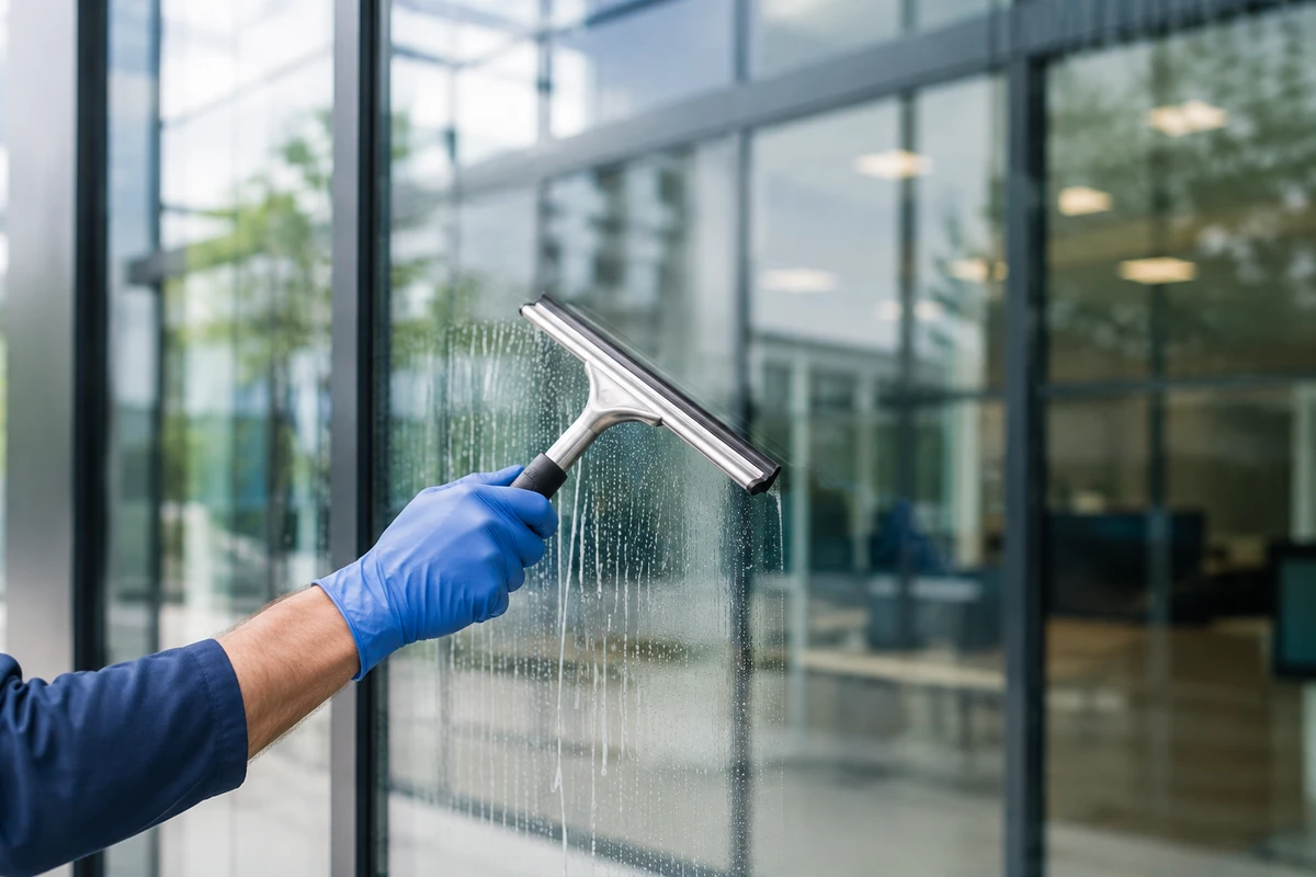 Fensterabzieher bei der professionellen Glasreinigung